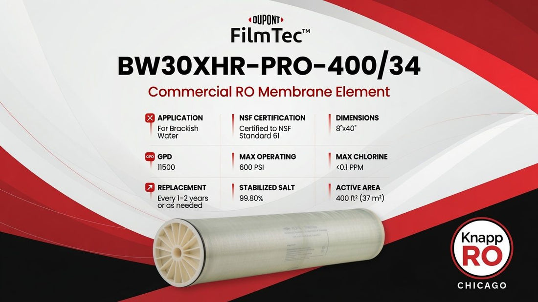 FilmTec BW30XHR PRO-400/34 commercial RO membrane element for brackish water treatment, available from KnappRO Chicago